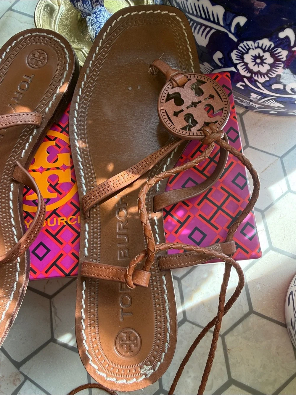 🤎 Tory Burch Miller Braided Ankle Wrap Sandal